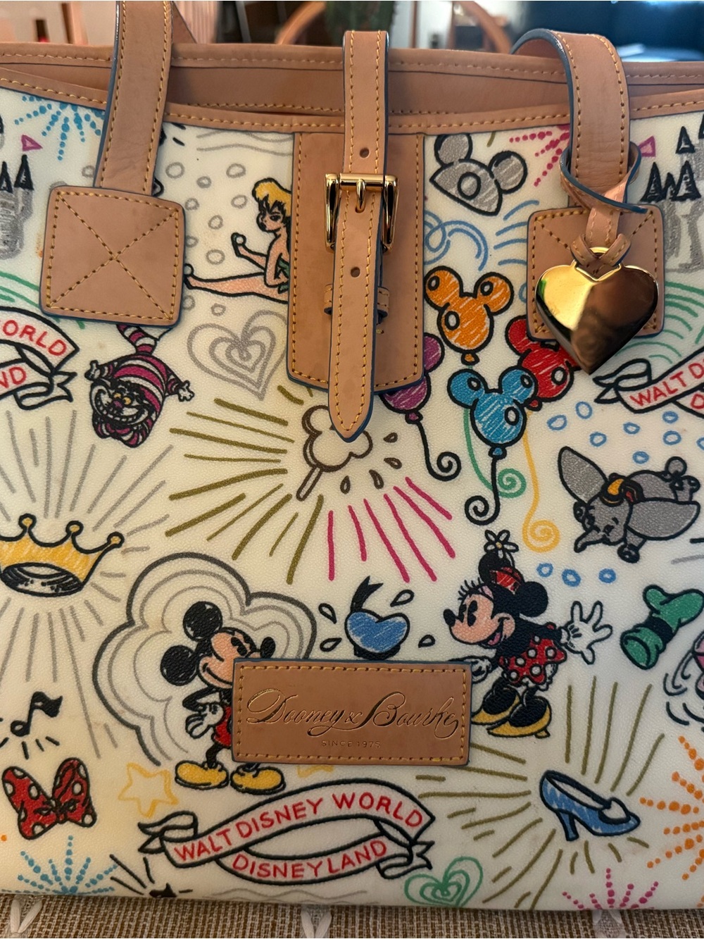 Dooney & Bourke Cream Canvas Disney Icon Tote with Tan Trim
